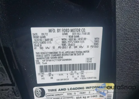 2013 Ford F-150 Lariat z USA, uszkodzony, nr VIN 1FTFW1CT1DFA09684